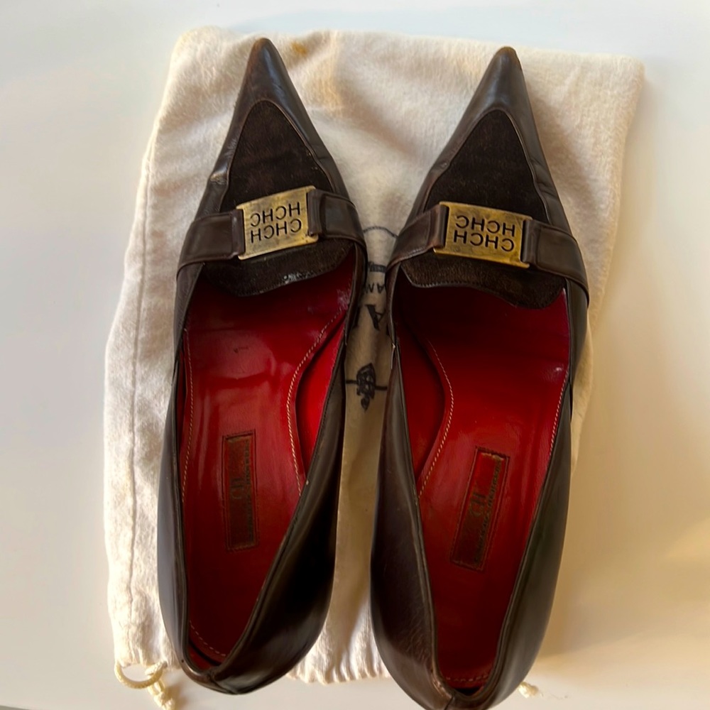 Carolina Herrera brown leather & suede pumps